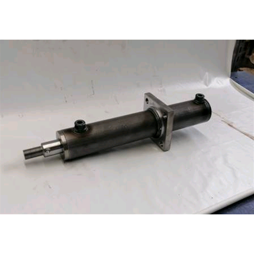 CILINDRO OLEODINAMICO DOPPIO EFFETTO 250 BAR ALESAGGIO 65/75 STELO 35 CORSA 322 MM CON FLANGIA SALDATA SUL TUBO, IMPRONTA D.10 SULLO STELO E FILETTO M. 24X2