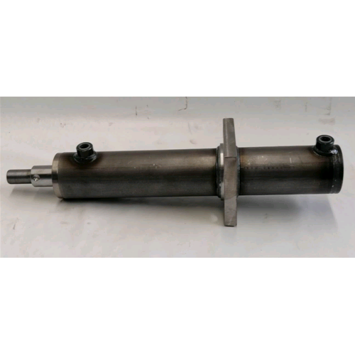 CILINDRO OLEODINAMICO DOPPIO EFFETTO 250 BAR ALESAGGIO 65/75 STELO 35 CORSA 322 MM CON FLANGIA SALDATA SUL TUBO, IMPRONTA D.10 SULLO STELO E FILETTO M. 24X2
